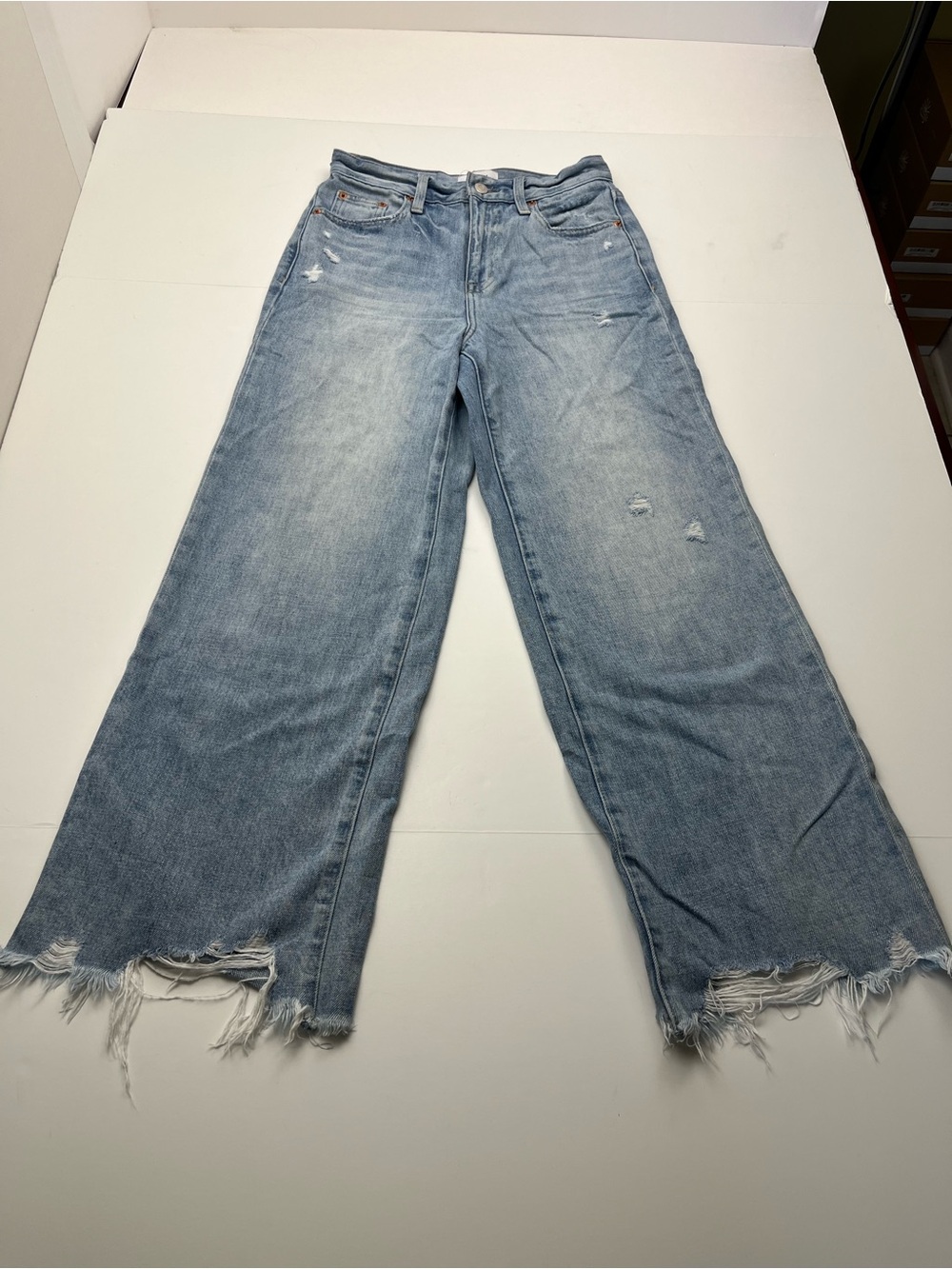 Pistola Women's Loretta High Rise Wide Leg Ankle Jean Size 24 Denim Frayed Hem